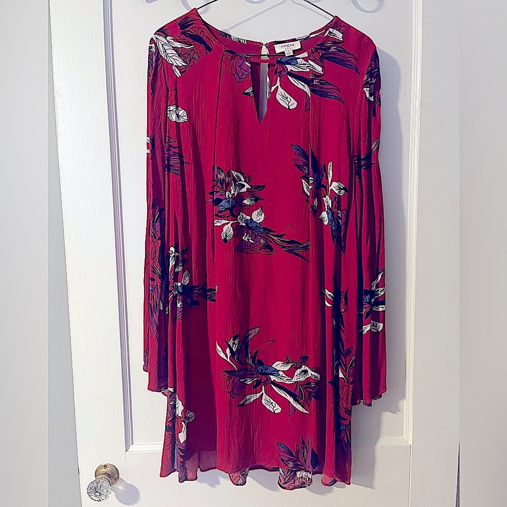 Women’s long sleeve red + floral dress by Umgee
